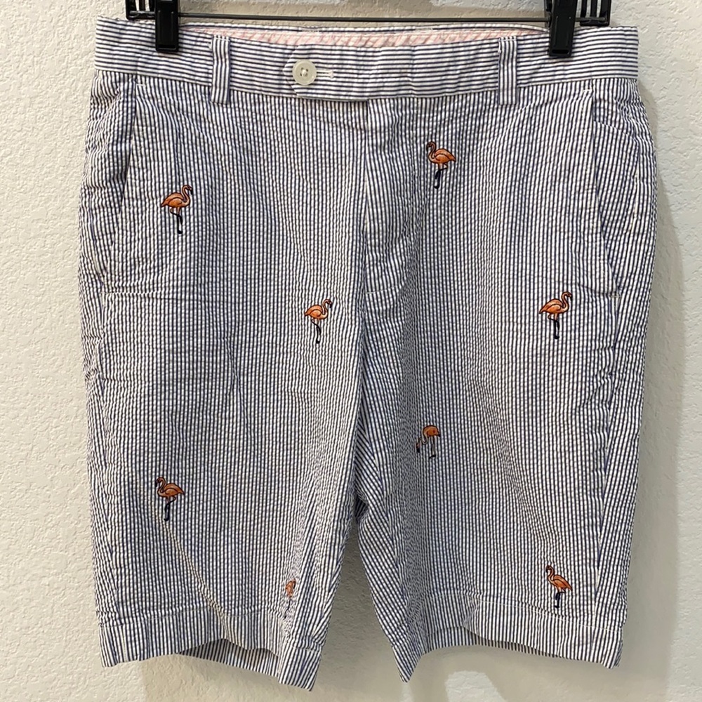 Brooks Brothers Seersucker Flamingo Embroidered Walking Beach Shorts size 31